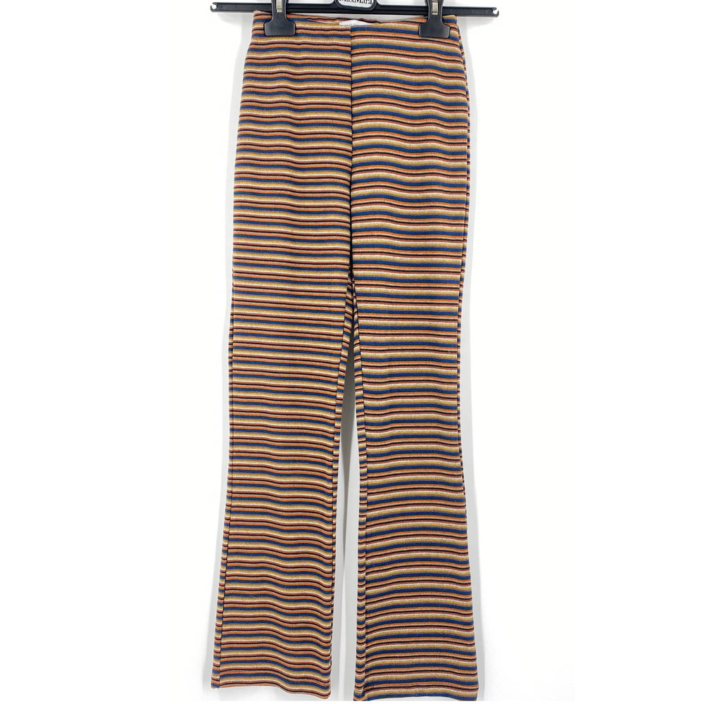 Urban Outfitters Naomi Knit Flare Pant Horizontal Striped Multi Colored Size XS